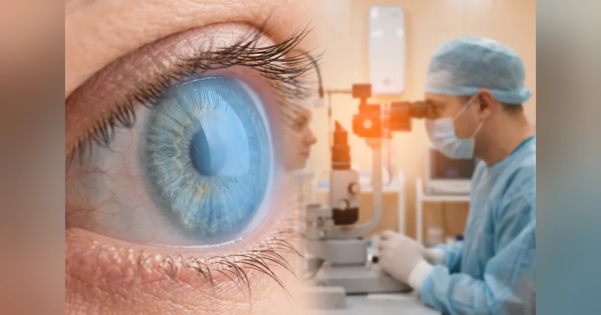 Cirurgia de glaucoma: olho em detalhe e avaliação oftalmológica em ambiente clínico