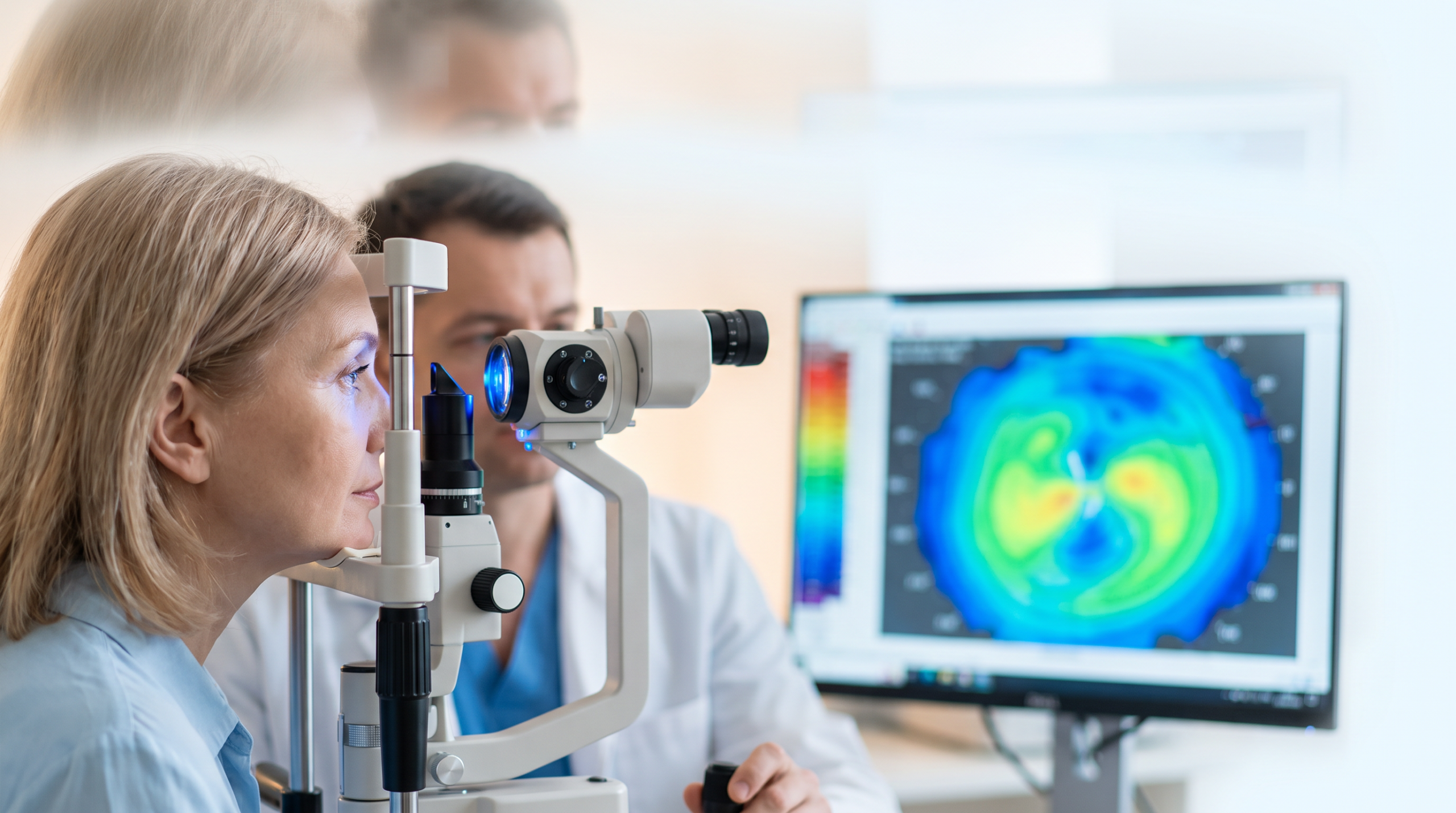 Ilustración clínica de evaluación corneal para queratocono