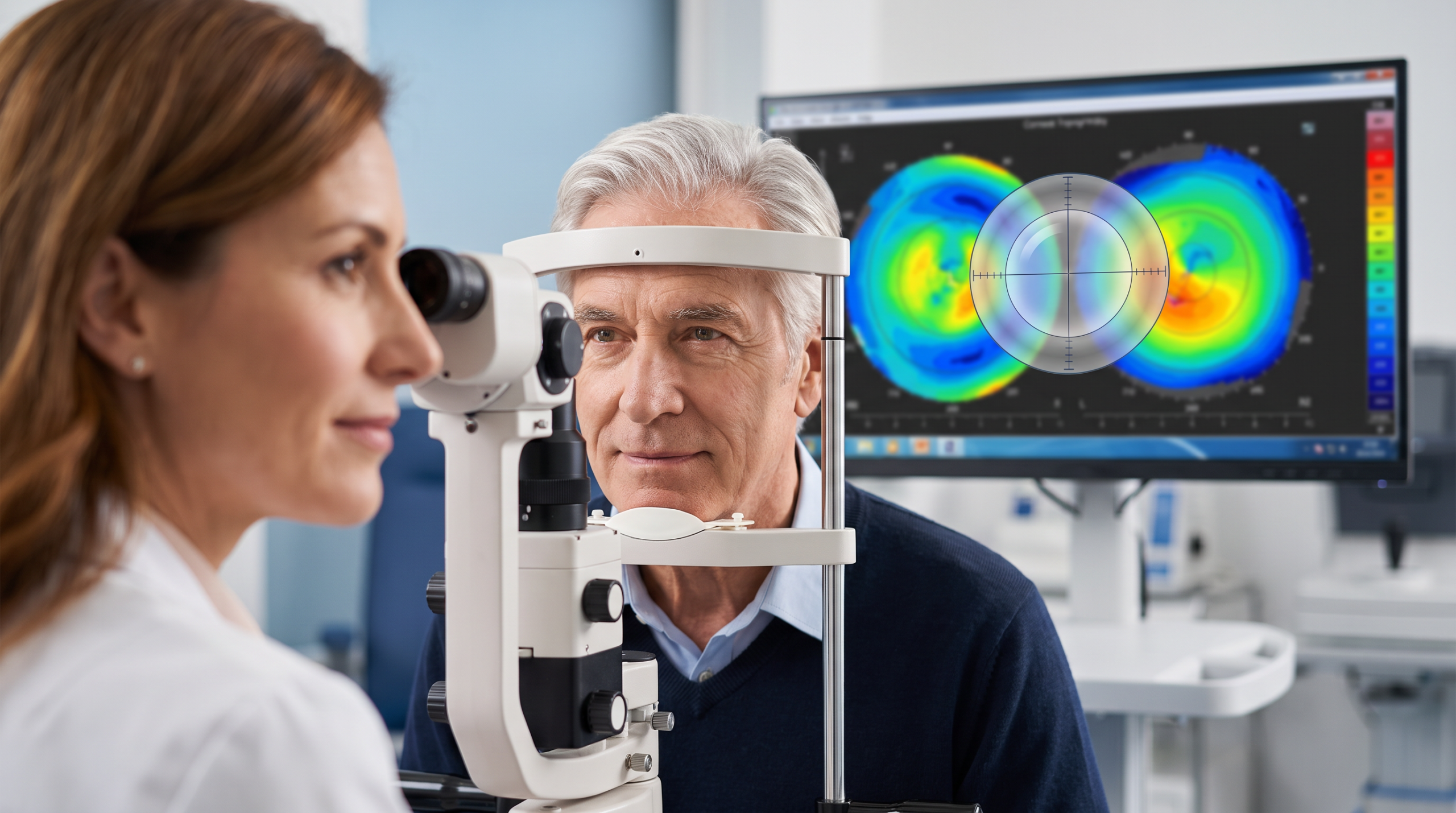 Paciente adulto mayor en evaluación corneal para planificación de trasplante